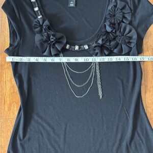 WHBM Black Embellished Top with Floral Accents